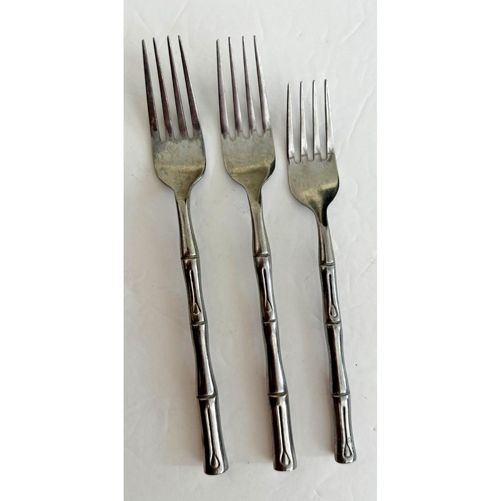 Hampton Bamboo Stainless Flatware Dinner Fork Salad Fork Set 3 Pc silverware